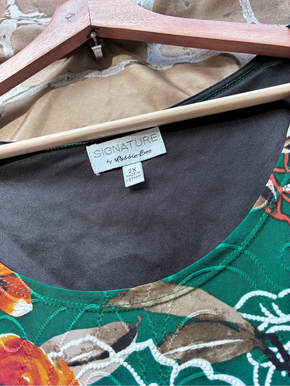 Vtg Signature 2X Robbie Bee Teal Fall Floral Midi stretch Dress Rust Cream Bloom - Picture 3 of 5